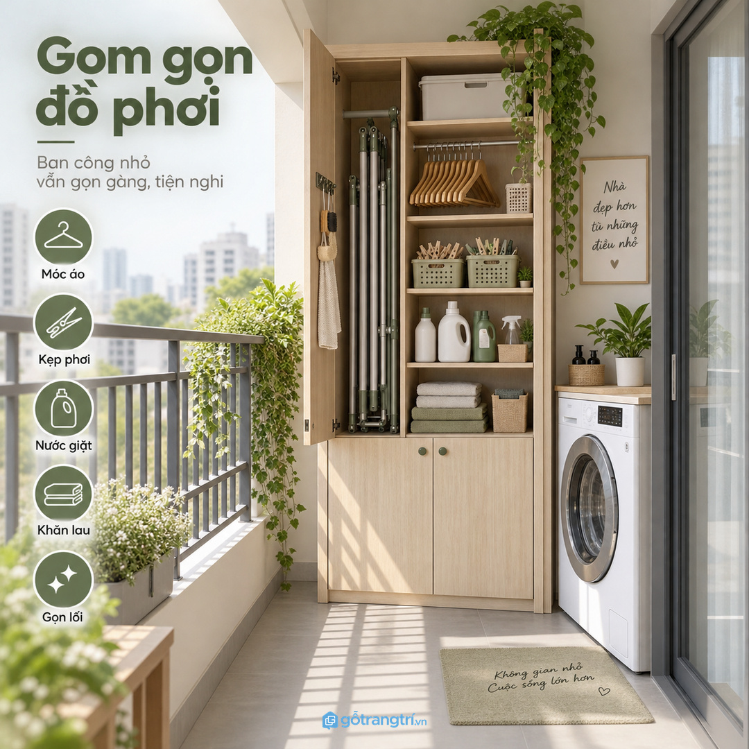 Đồ phơi nhỏ để rải rác làm ban công nhanh rối và chắn lối đi