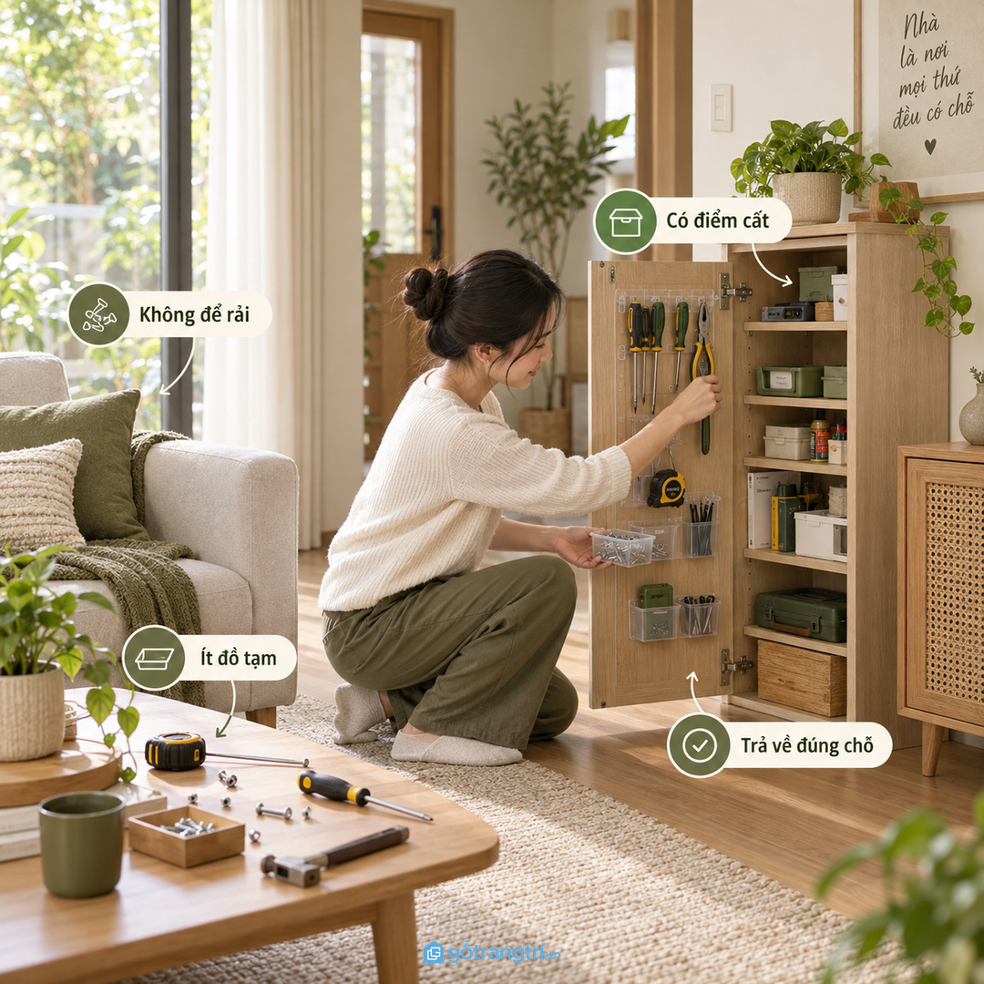 Dụng cụ nhỏ để rải nhiều nơi khiến nhà nhanh rối và khó tìm khi cần