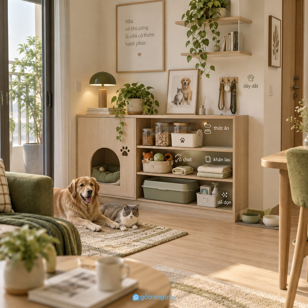 Gom đồ thú cưng về một điểm để căn hộ nhỏ bớt rối