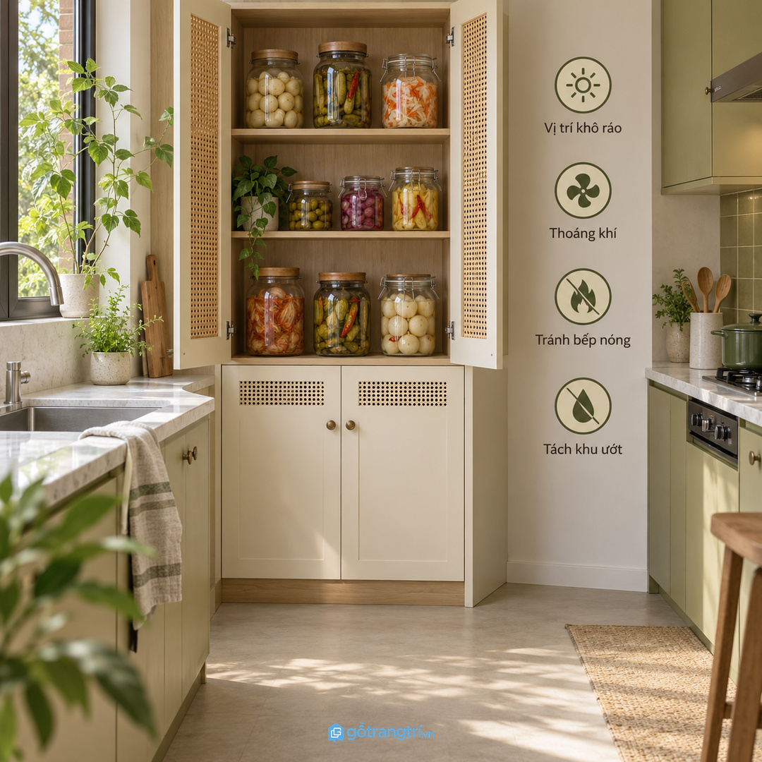 Hũ lên men để rải rác làm bếp nhỏ vướng và dễ ám mùi