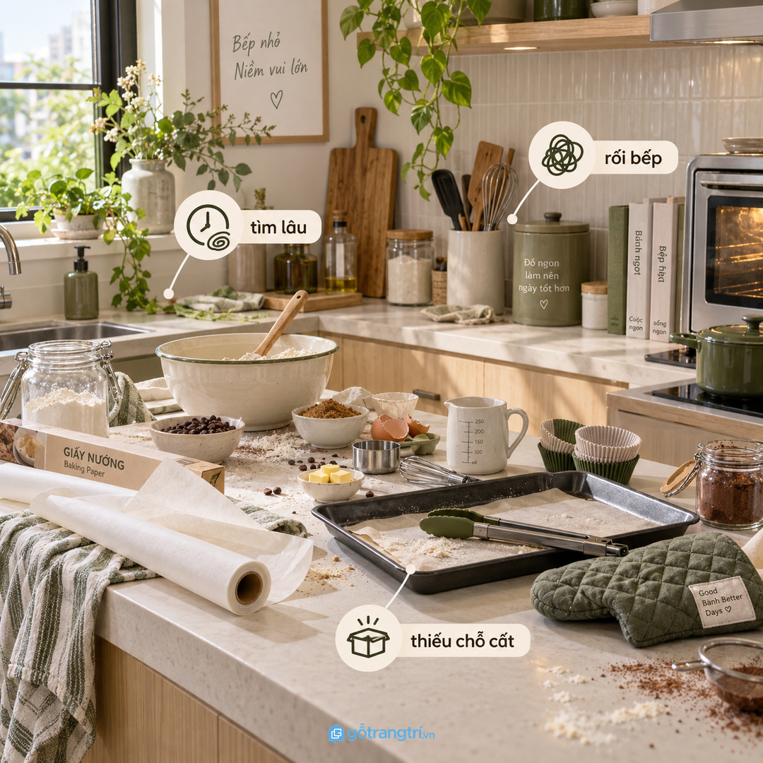 Đồ nướng nhỏ để rải rác làm bếp nhanh bừa trước khi chuẩn bị món