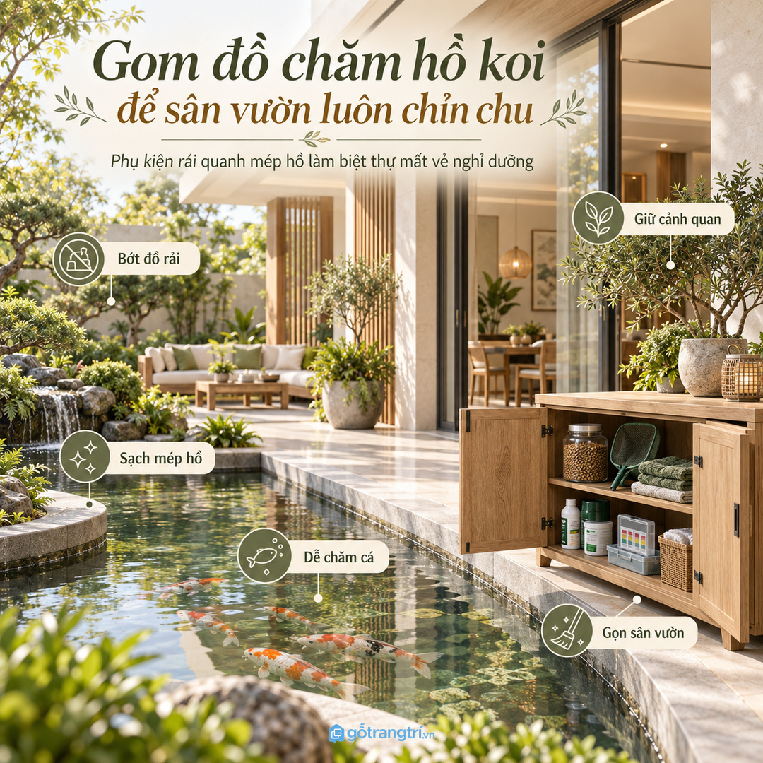 Đồ chăm hồ cá koi để rải quanh sân làm khu vườn nhanh mất vẻ chỉn chu