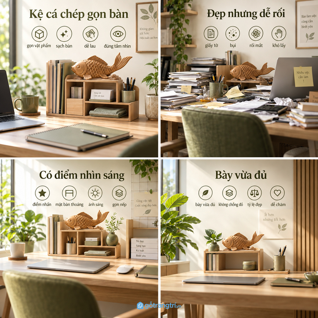 Kệ riêng giúp điểm nhấn phong thủy nổi bật mà phòng khách vẫn sạch mắt