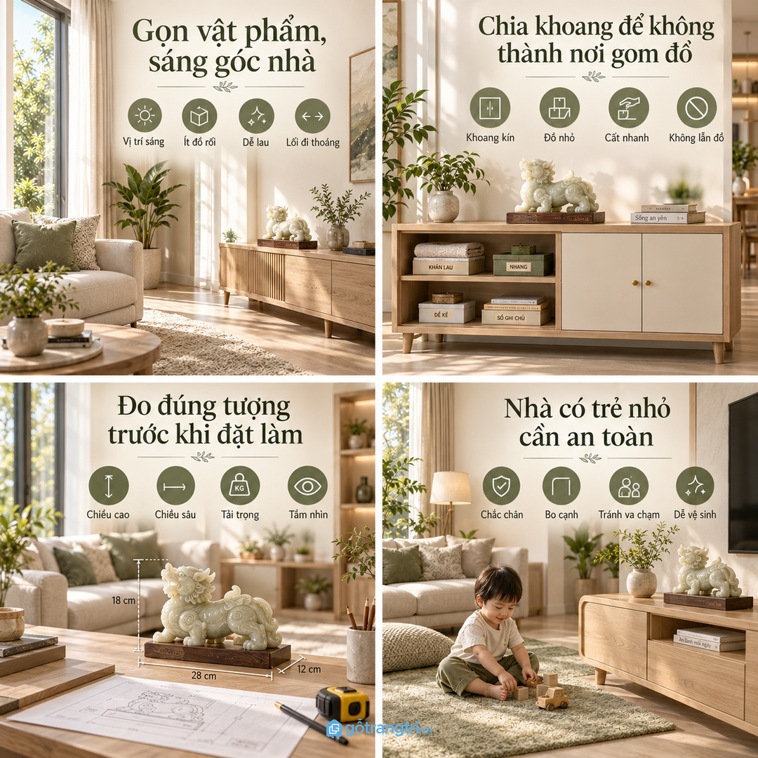 Kệ Tỳ Hưu cần vị trí sáng thoáng và vừa tầm nhìn