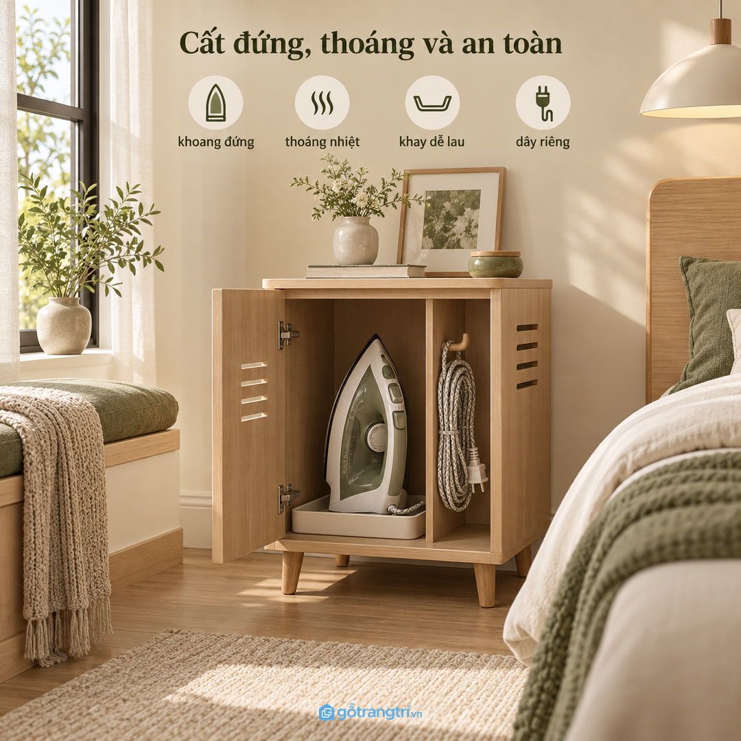 Khoang đứng thoáng và khay dễ lau giúp bàn là hơi nước an toàn hơn trong phòng ngủ