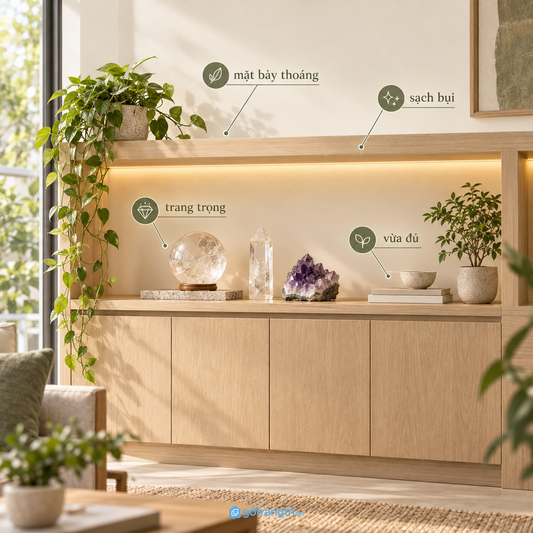 Vật phẩm phong thủy cần mặt bày thoáng để sạch bụi và nhìn trang trọng