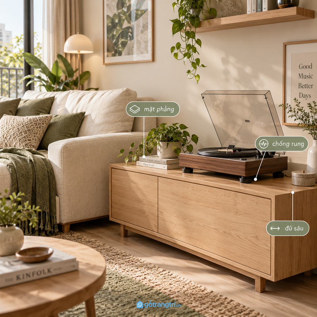 Khoang giấu dây giúp góc nghe nhạc sạch và dễ lau hơn