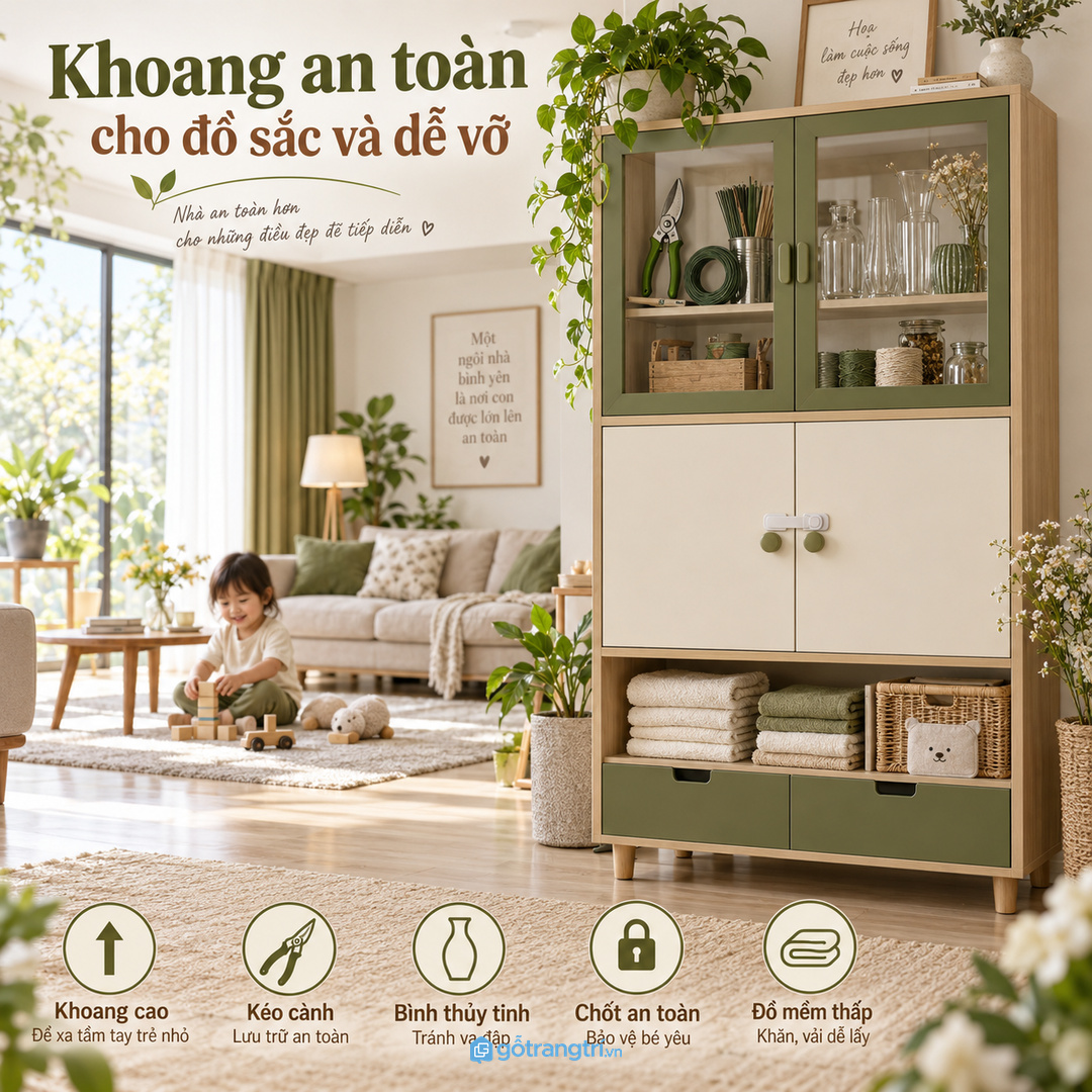 Kéo cành bình thủy tinh và dây kẽm cần khoang cao an toàn riêng