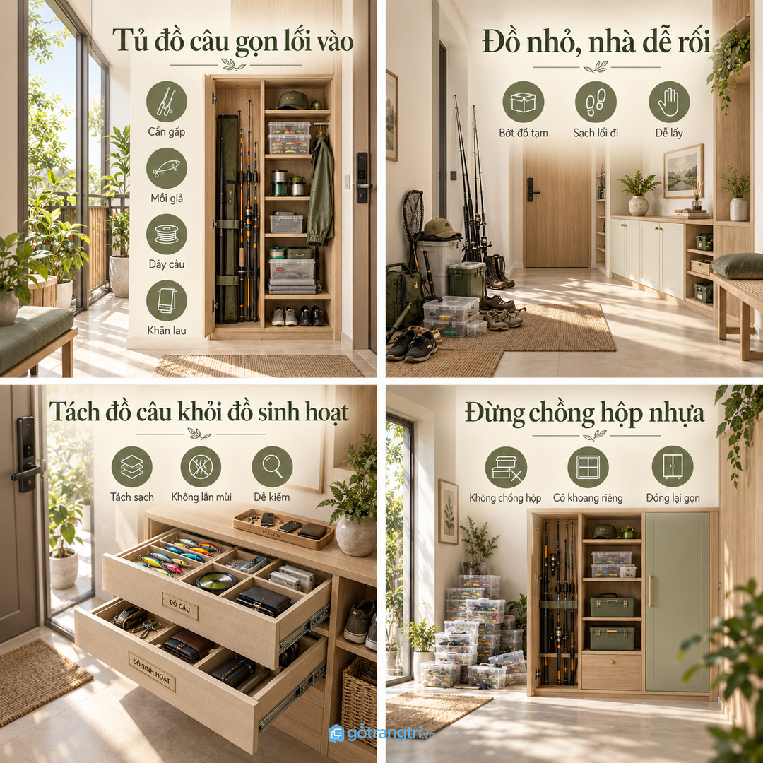 Mồi giả và dây câu cần tách khỏi giày dép chìa khóa và đồ sinh hoạt