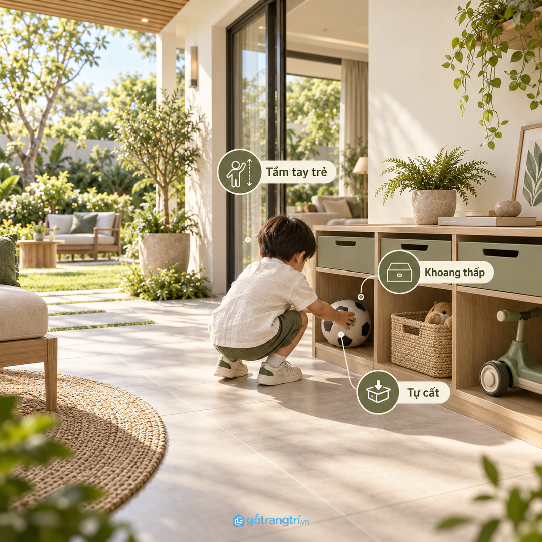 Trẻ dễ tự cất hơn khi khoang tủ nằm đúng tầm tay