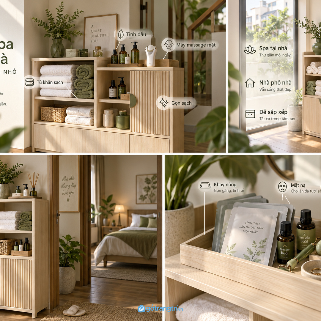 Khăn sạch tinh dầu nến thơm và máy massage cần tách khỏi khu vực ẩm