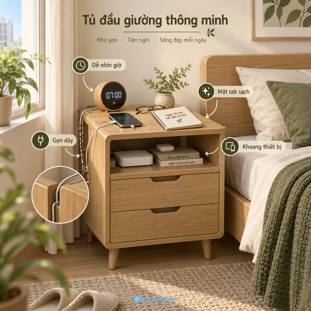 Thiết bị cạnh giường cần vừa dễ nhìn giờ vừa không làm phòng ngủ căng mắt