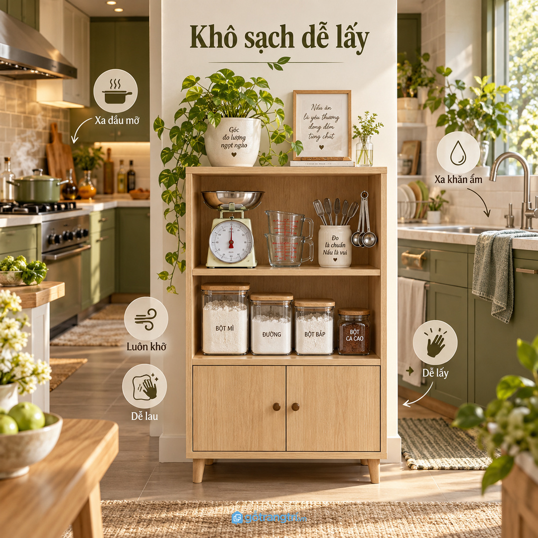 Tủ đong đo nên đủ chỗ cho cân cốc thìa phễu và sổ công thức