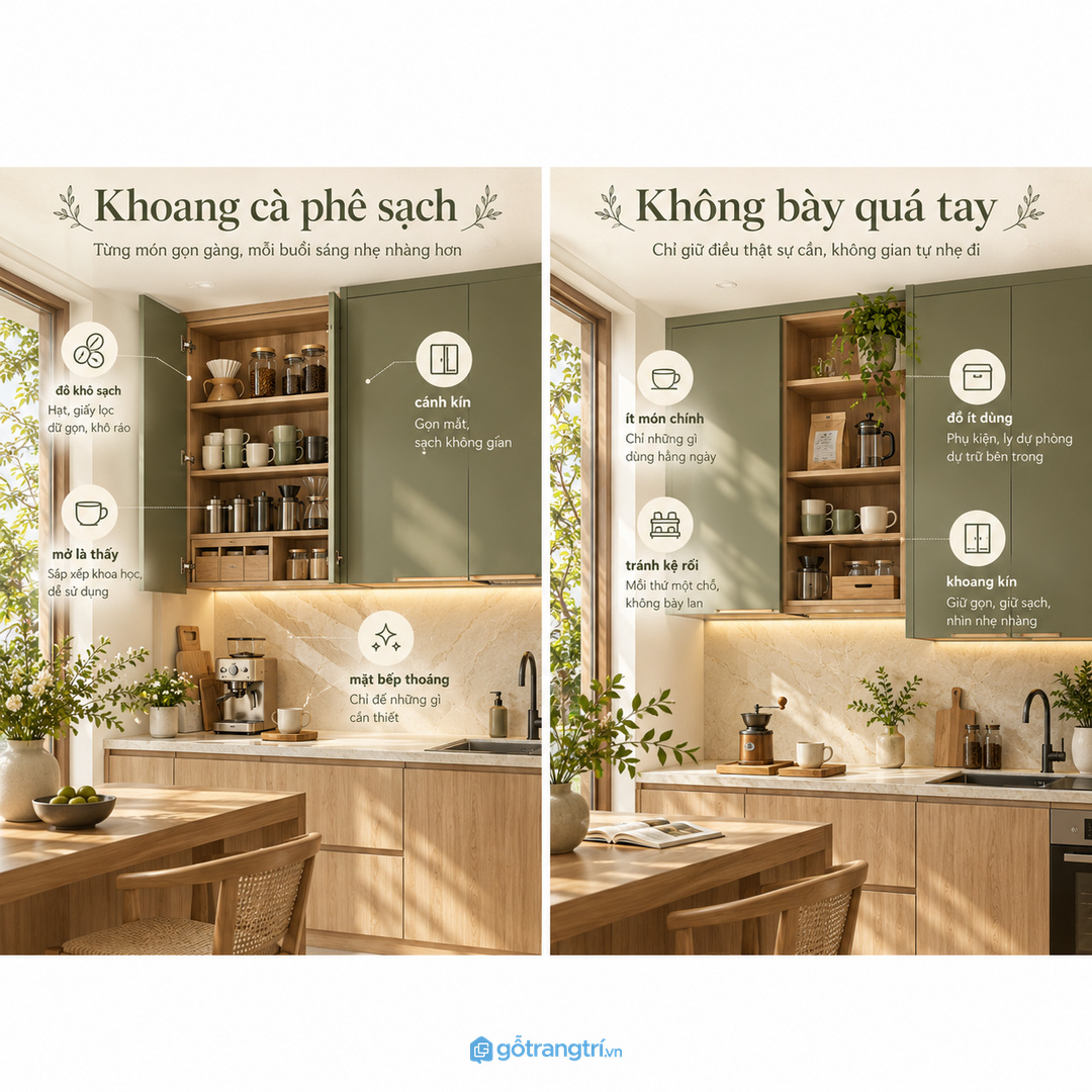 Một khoang cà phê gọn giúp mặt bếp thoáng và sạch hơn