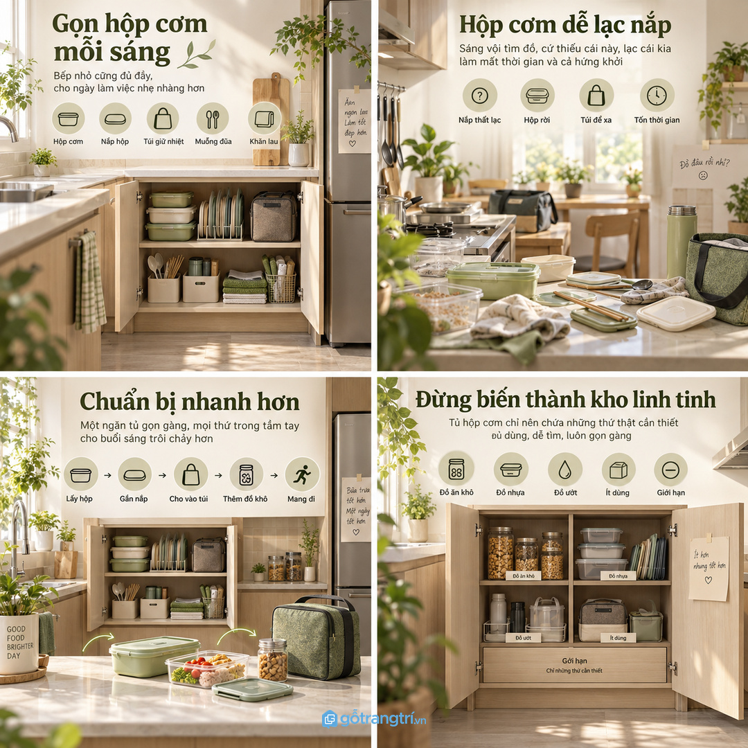 Hộp cơm đi làm cần khoang khô sạch để dùng nhanh