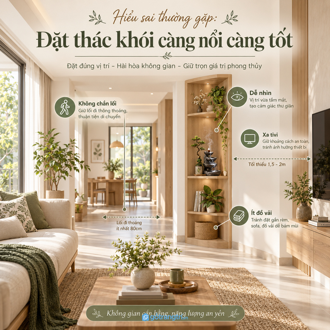Đặt thác khói nổi bật vừa đủ để đẹp mà không chắn lối