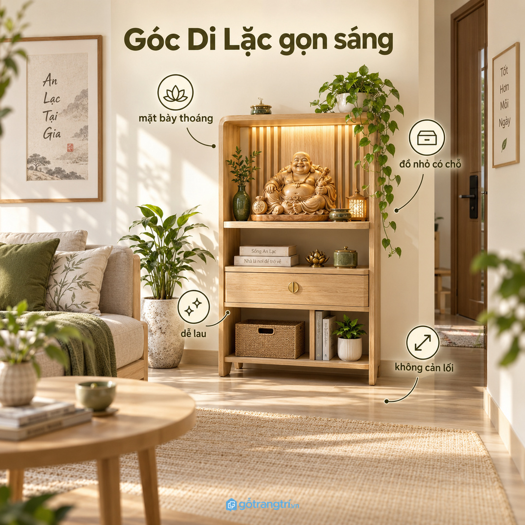 Không nên biến kệ tượng Di Lặc thành nơi chất mọi món trang trí