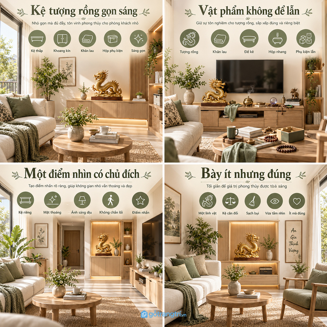 Bày ít nhưng đúng vị trí thường đẹp hơn đặt quá nhiều linh vật