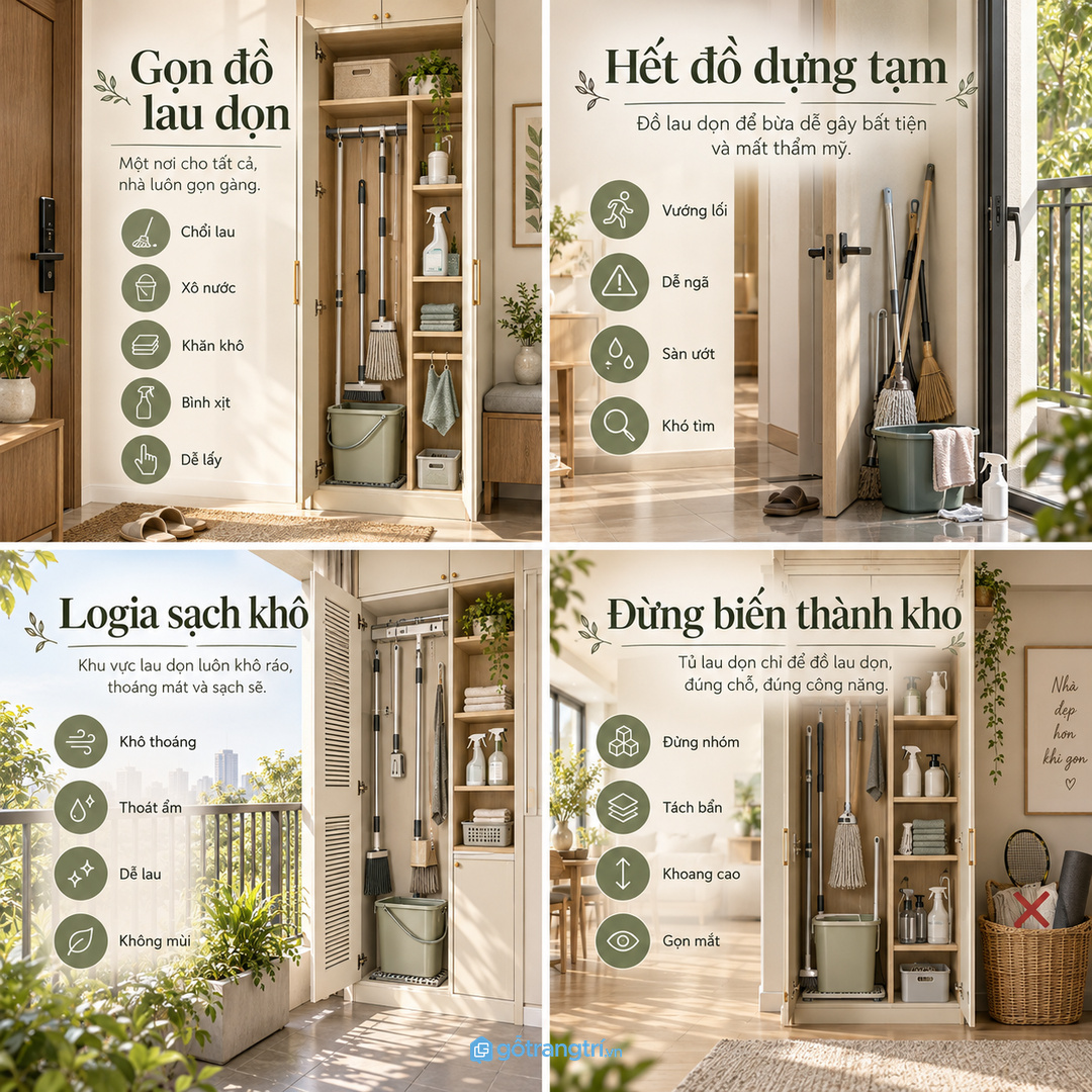 Tủ lau dọn không nên thành kho đồ linh tinh thiếu kiểm soát
