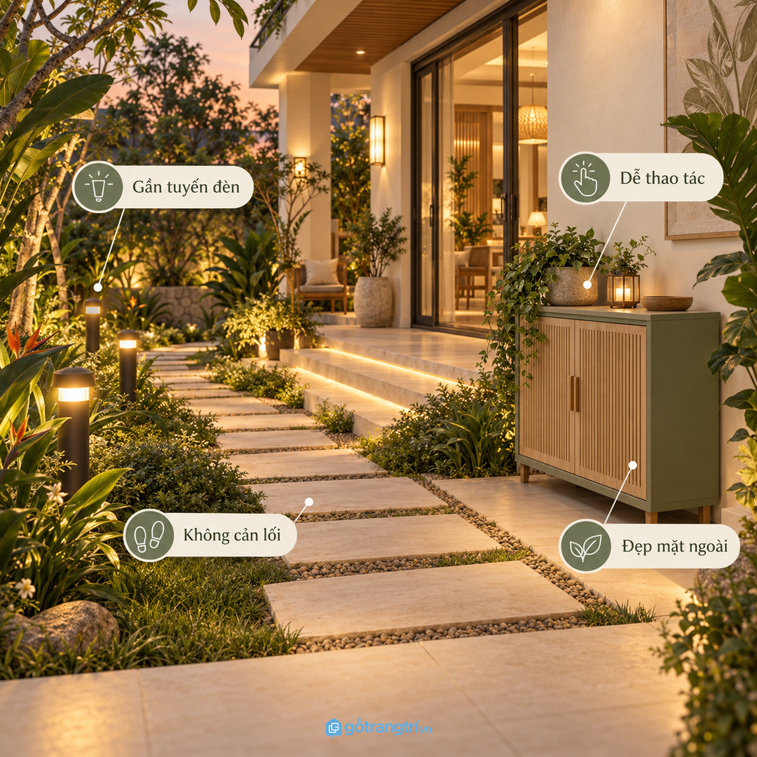 Vị trí tủ nên gần tuyến đèn nhưng không cản lối đi