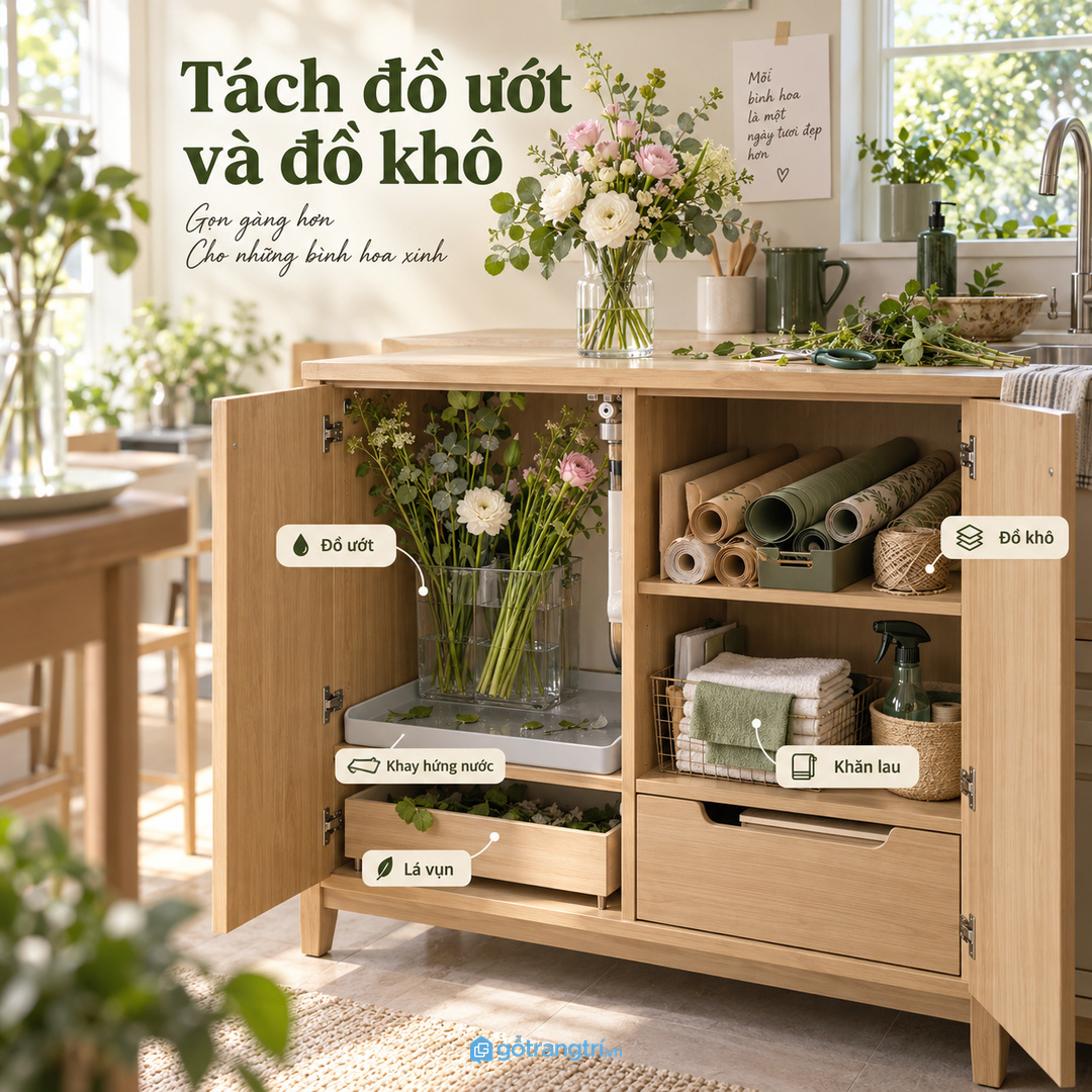 Tách đồ ướt và đồ khô giúp tủ sạch hơn sau khi xử lý hoa tươi