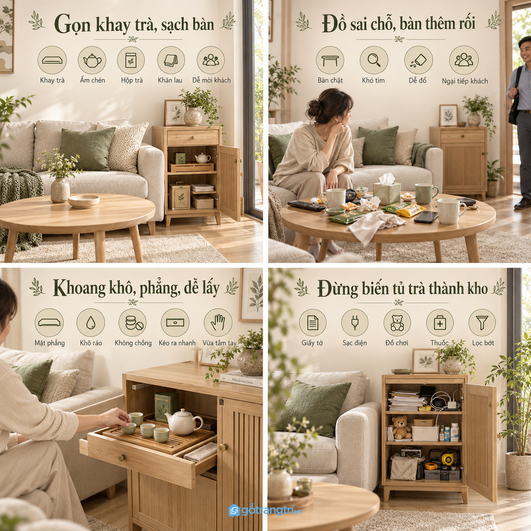Không nên trộn đồ tiếp khách với dây sạc giấy tờ và đồ chơi