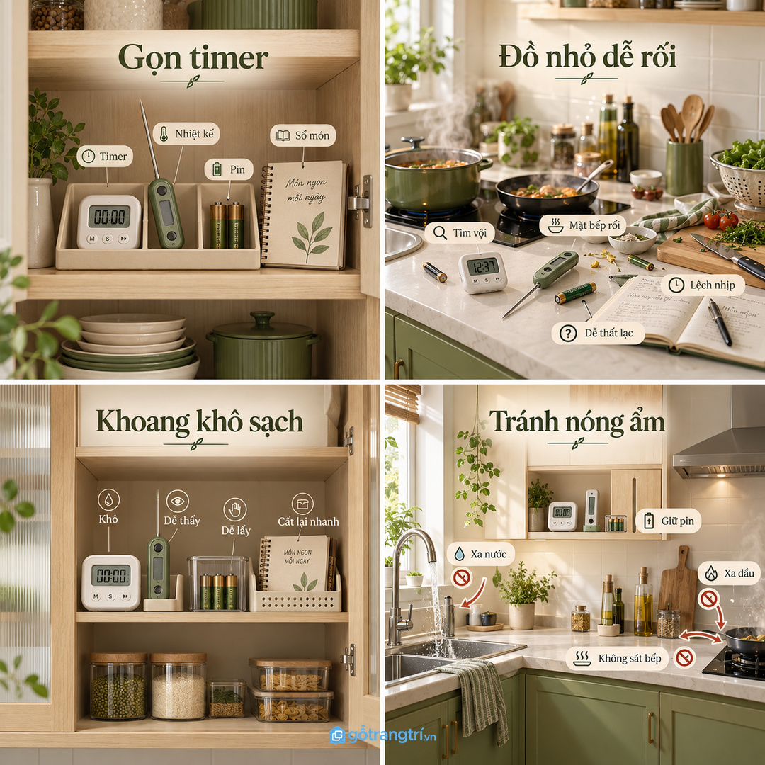 Không nên để timer chung với vùng nước bắn hoặc dầu mỡ nóng