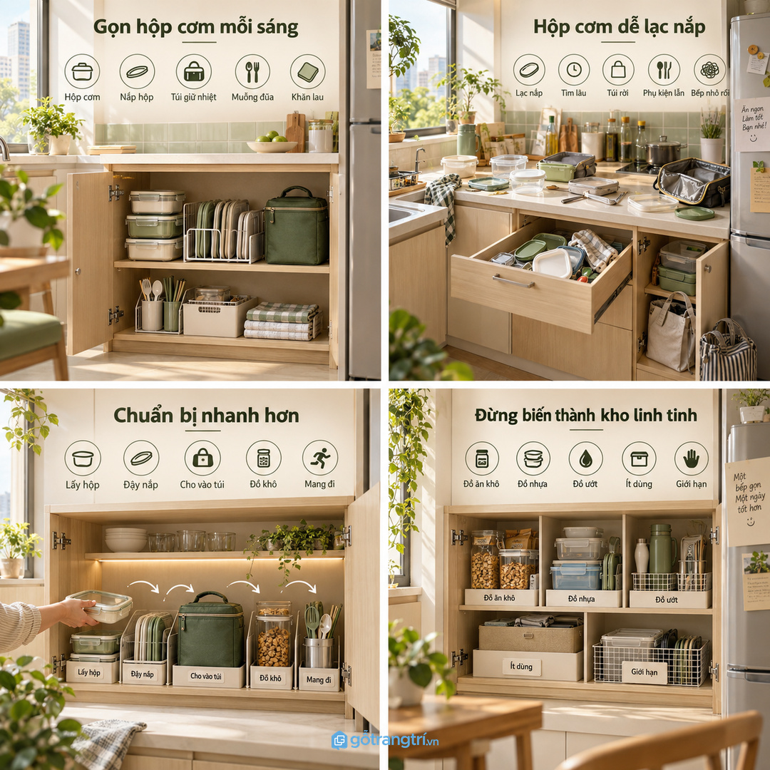Không nên để hộp cơm chung với vùng nước bắn hoặc dầu mỡ nóng