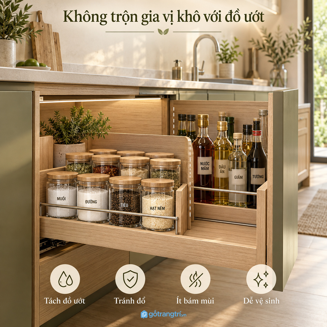 Không nên trộn gia vị khô với chai dầu mắm hoặc đồ ướt