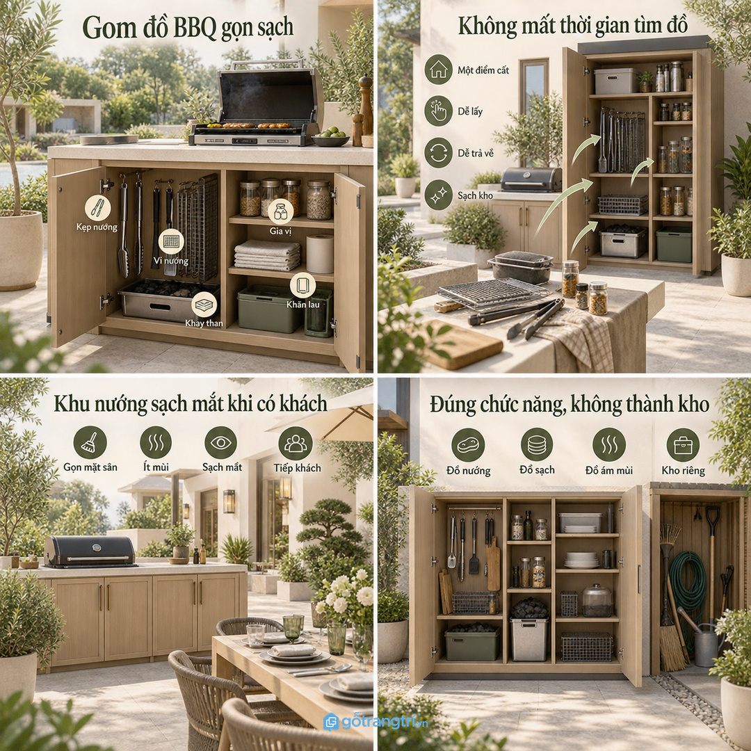 Không nên biến tủ BBQ thành kho chứa mọi đồ sân vườn