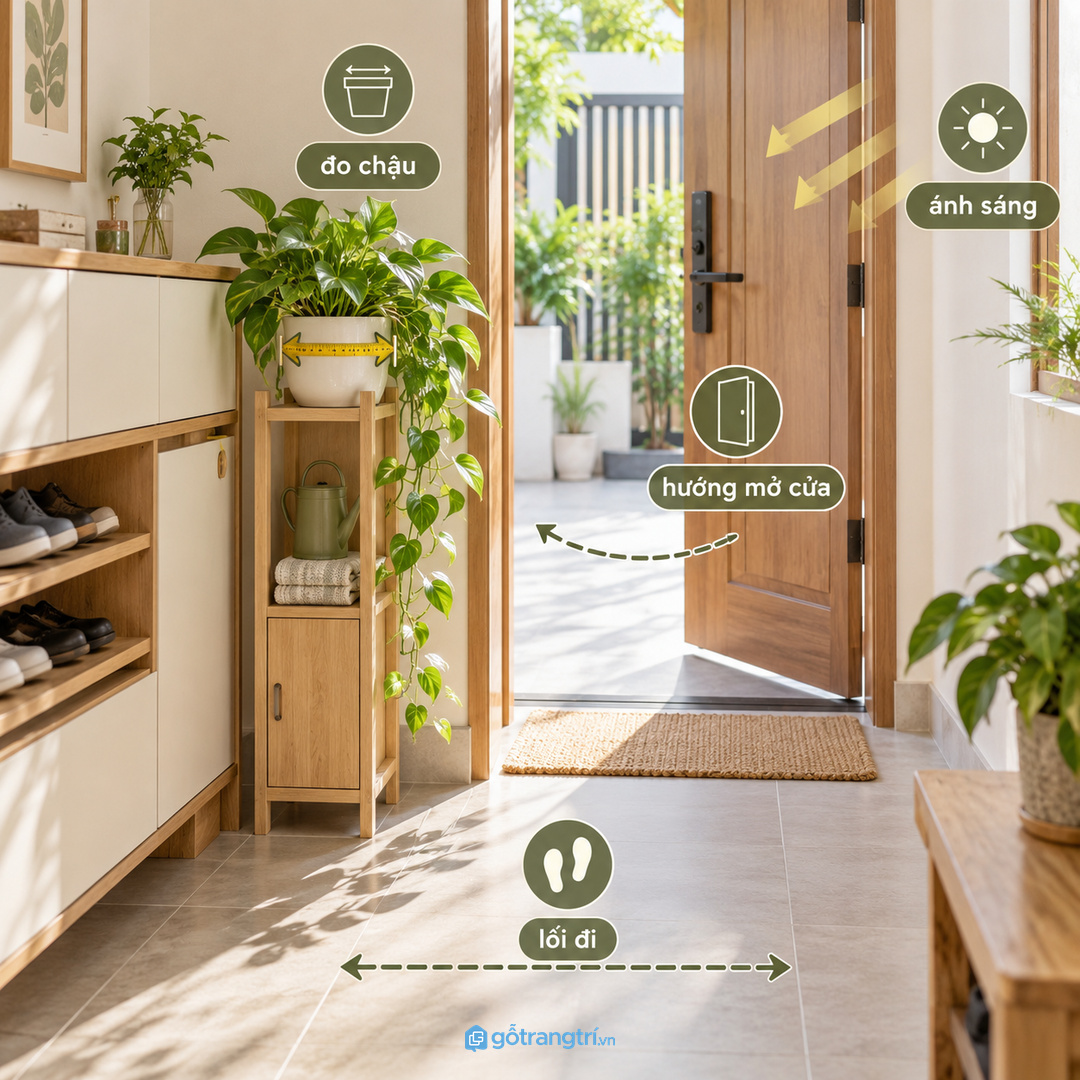Đo chậu cây cửa mở ánh sáng và lối đi trước khi chốt kệ