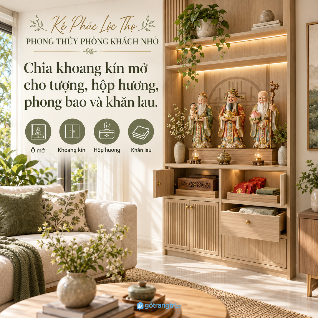 Đo tượng, đế kê và khoảng nhìn trước khi chốt kích thước kệ