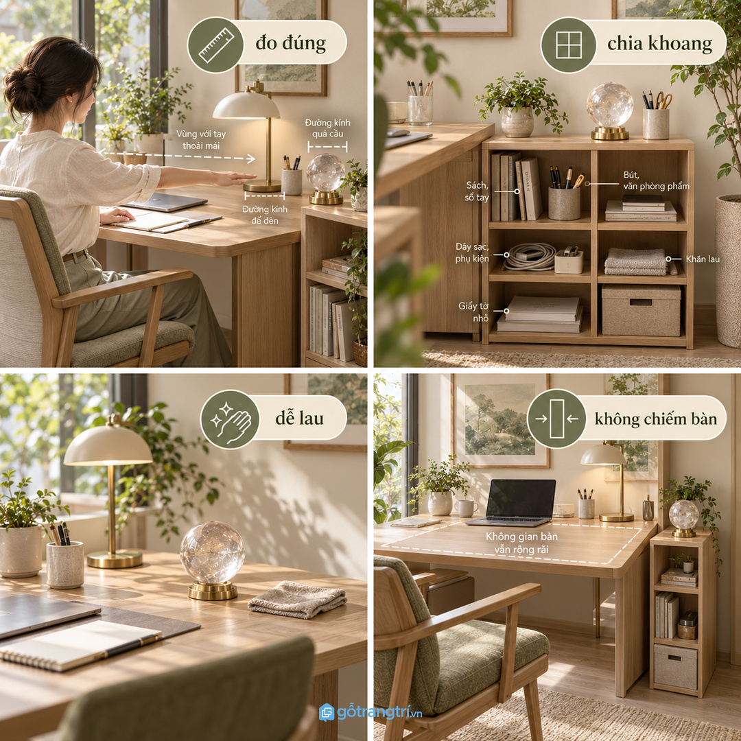 Đo quả cầu đế kê đèn bàn và lối thao tác trước khi chốt kệ