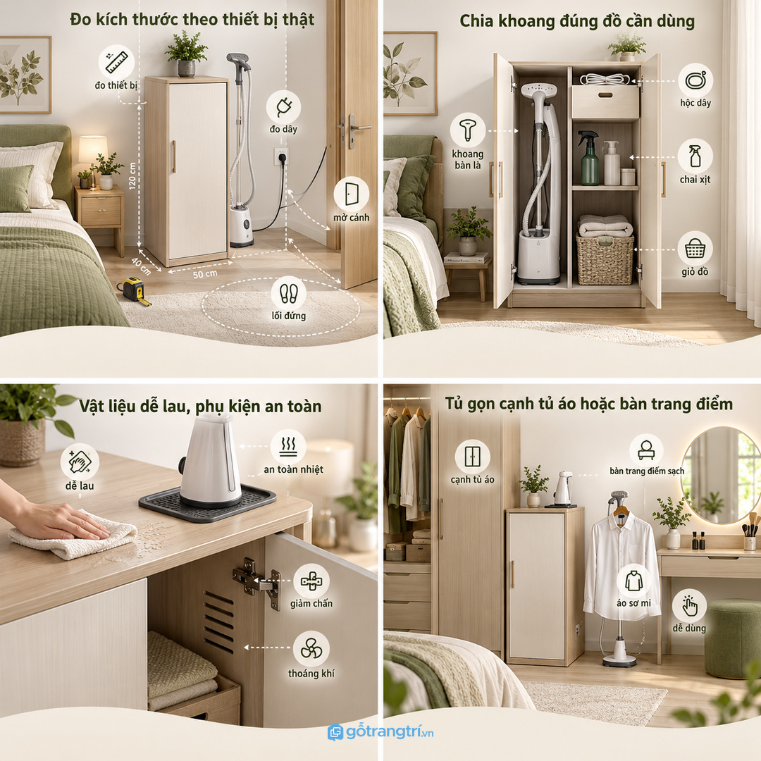 Đo thiết bị thật, dây điện và khoảng mở cánh trước khi chốt kích thước tủ