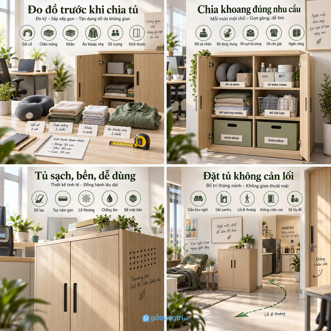 Đo số người nghỉ trưa và kích thước gối chăn trước khi chia khoang