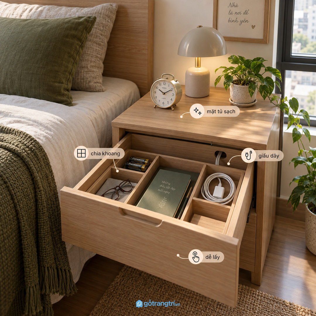 Đo chiều cao giường ổ cắm và tầm với trước khi chốt tủ đầu giường