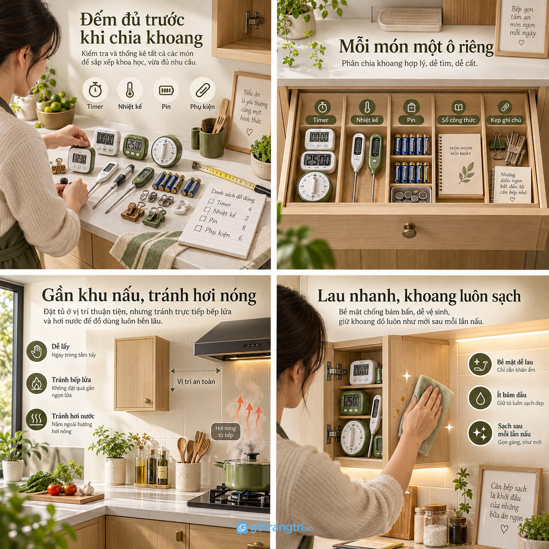 Đo số lượng timer nhiệt kế pin và phụ kiện trước khi chia khoang
