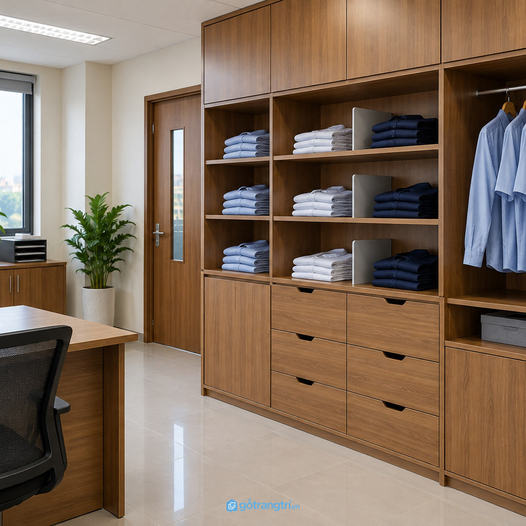 Đo số lượng áo từng size trước khi chia khoang tủ