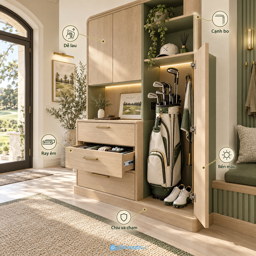 Vị trí tủ nên gần gara hoặc sảnh phụ nhưng không cản lối đi