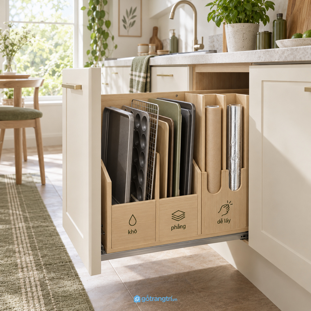 Đo số lượng khay cuộn giấy và phụ kiện trước khi chia khoang