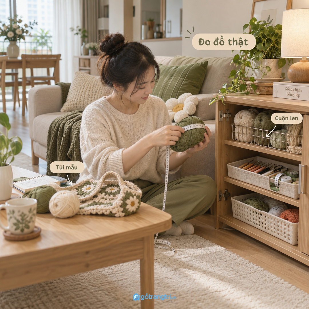 Đo cuộn len và túi mẫu đang làm trước khi chia khoang tủ