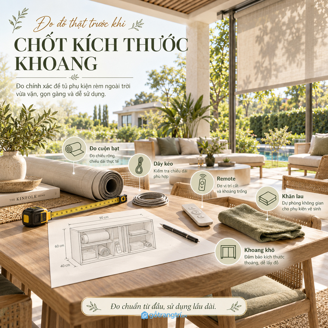 Đo cuộn bạt dây kéo remote khăn lau trước khi chia khoang tủ