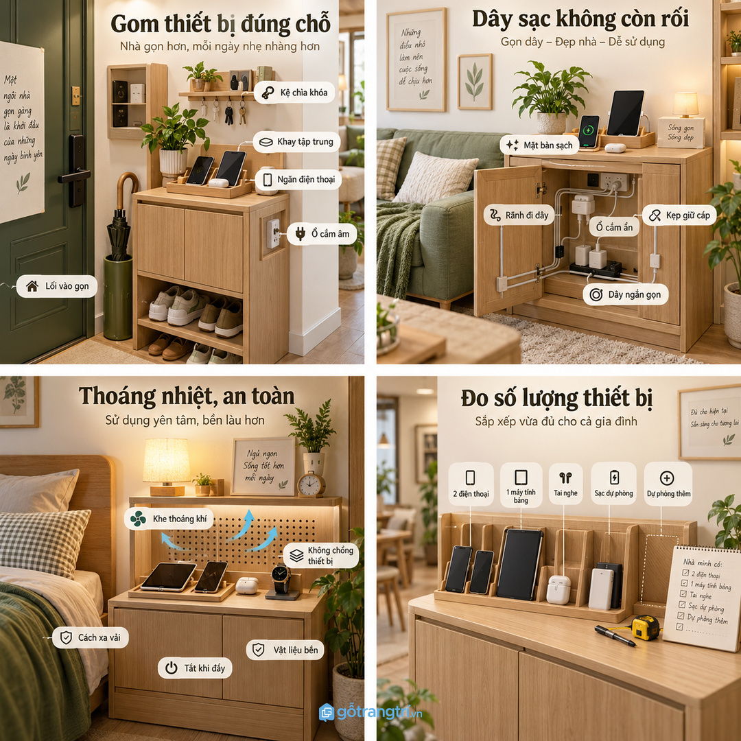 Đo số lượng thiết bị và cục sạc trước khi chia khoang