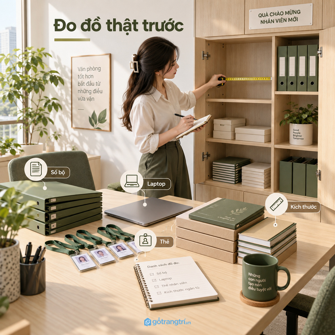 Đo số bộ welcome kit laptop thẻ và hồ sơ trước khi chia khoang