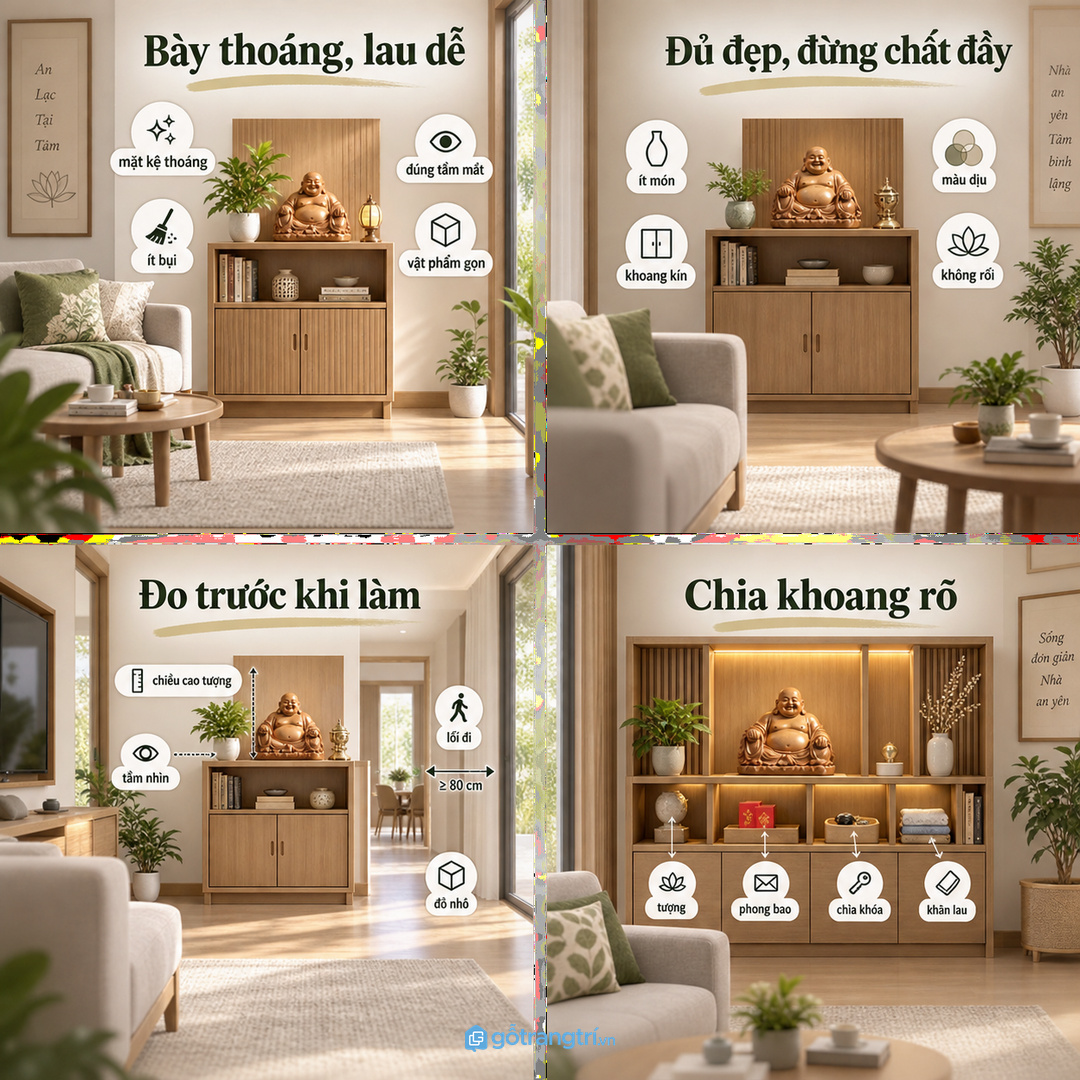Chia khoang cho tượng phong bao chìa khóa nhang trầm cây nhỏ và khăn lau