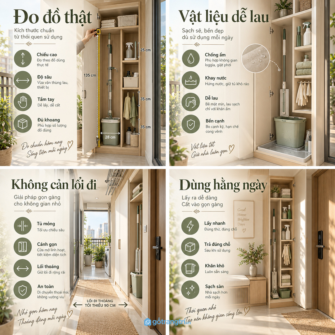 Vật liệu dễ lau giúp tủ sạch hơn sau mỗi lần cất đồ ẩm