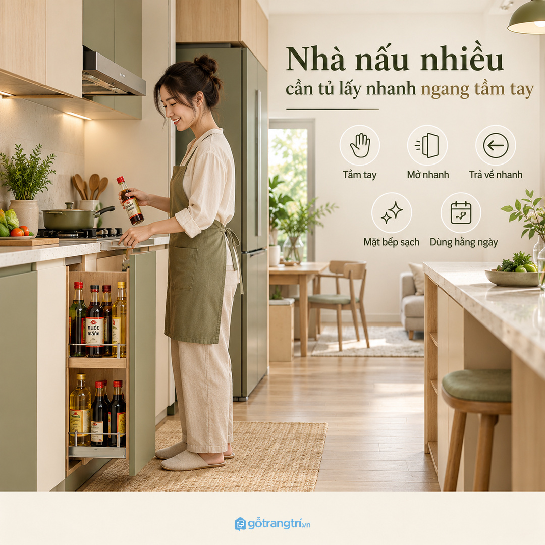 Ray kéo khay chống tràn và kiểu cánh phải đi theo thói quen nấu