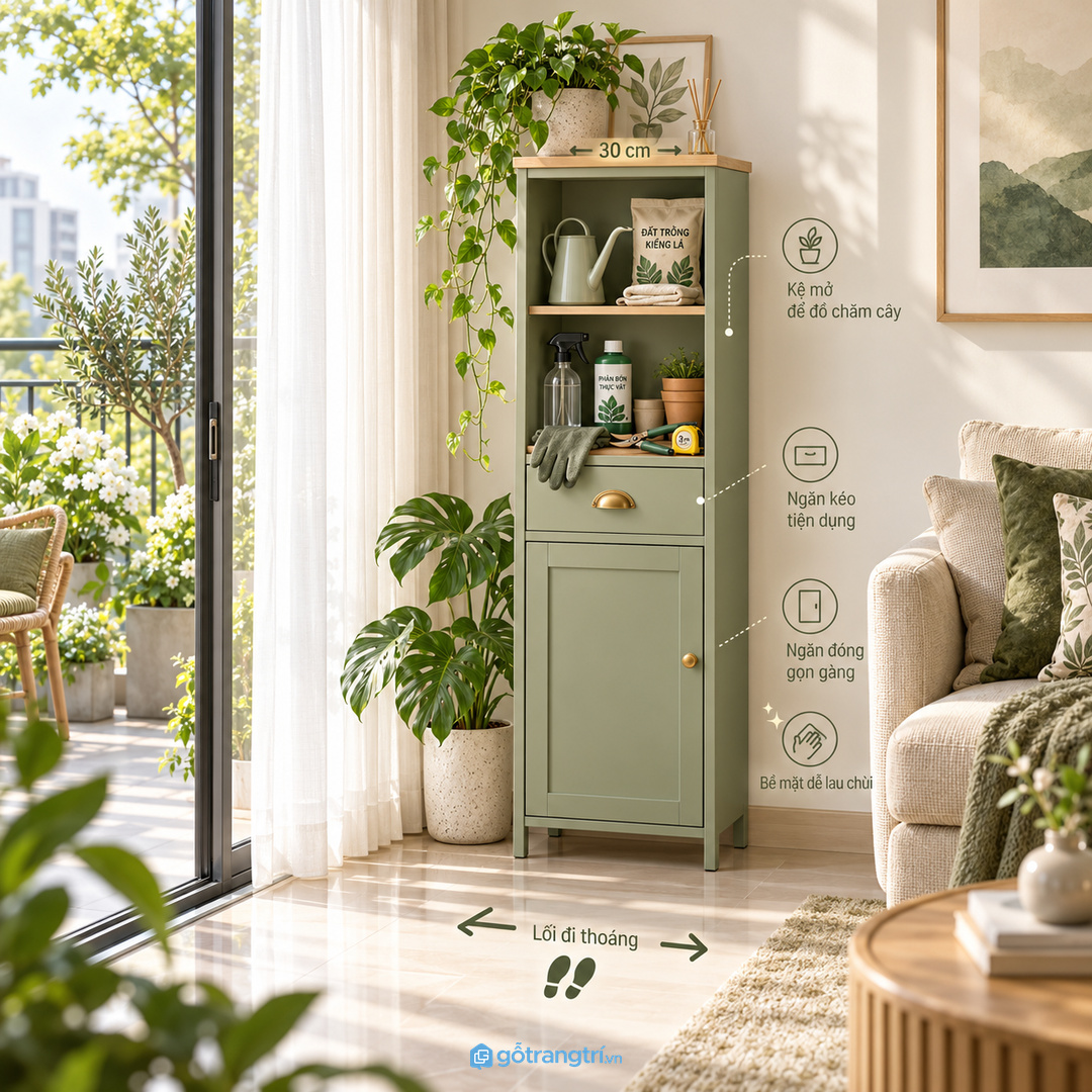 Vị trí tủ nên gần ban công hoặc phòng khách xanh để lấy nhanh và trả đồ dễ