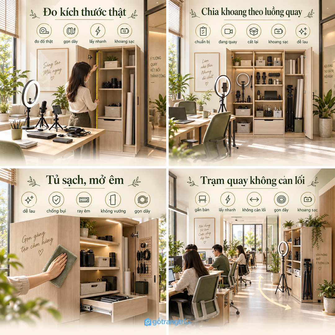 Chia khoang theo chuẩn bị đang quay cất lại sạc pin và vệ sinh thiết bị