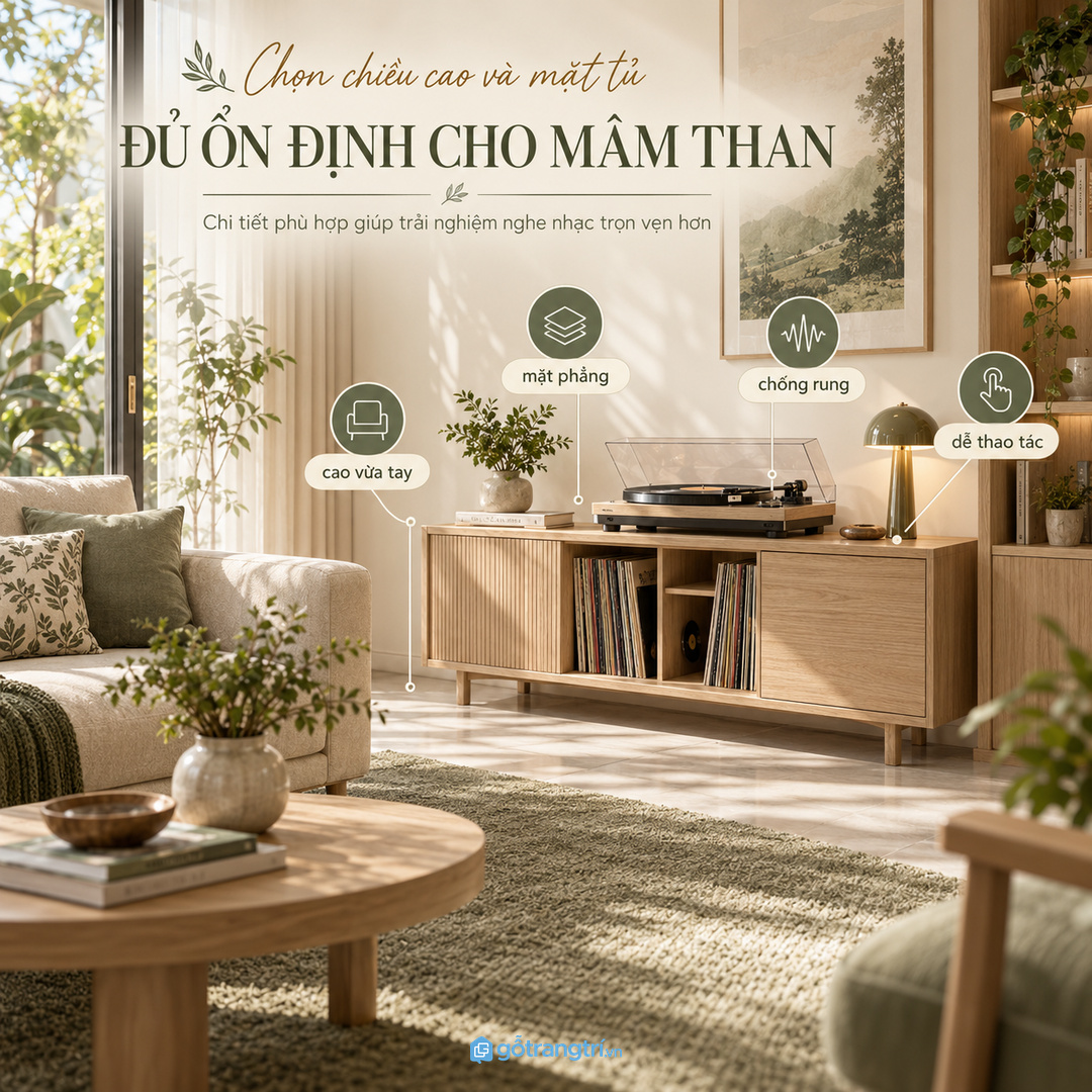 Chia khoang cho vinyl, phụ kiện, remote và đường luồn dây